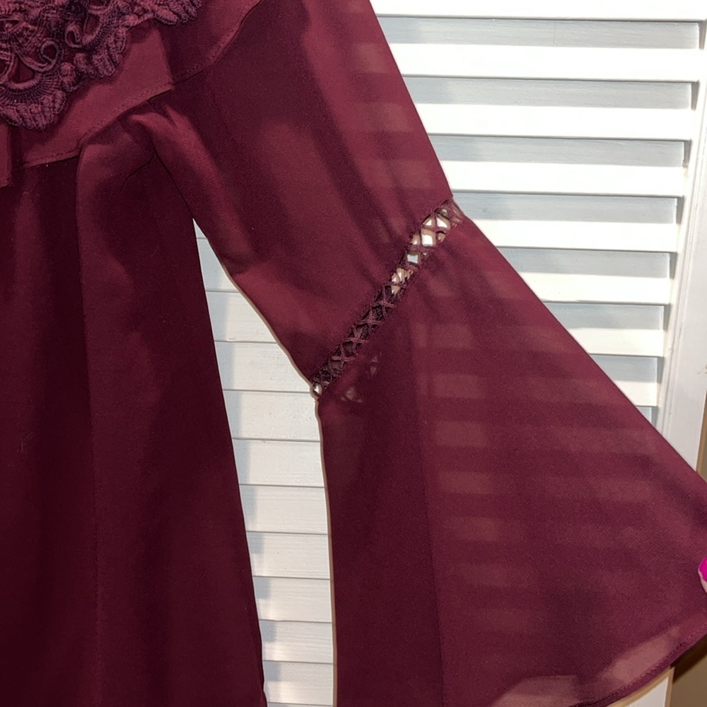 White House Black Market‎ wine maroon long sleeve ruffle top women’s size S - Picture 5 of 12